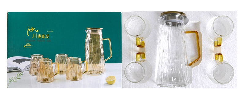 New Design Hand Blown Borosilicate Glassware Drinking Water Pitcher Jug Sets with Stainless Steel Lid