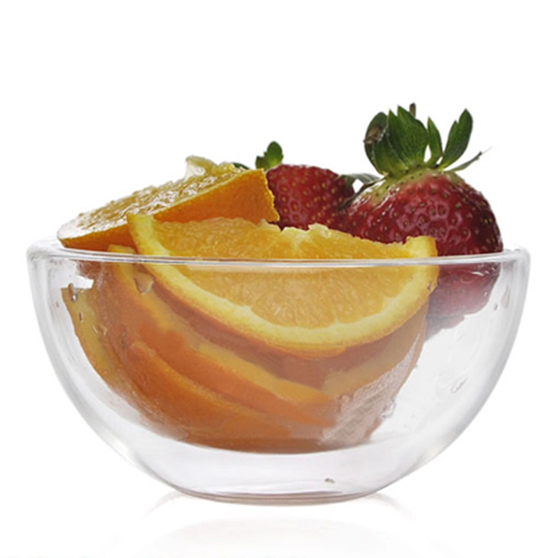 Clear Transparent Hand Made Heat Resistant Borosilicate Glass Double Walled Glass Bowl for Soup Fruit Salad Rice Tableware