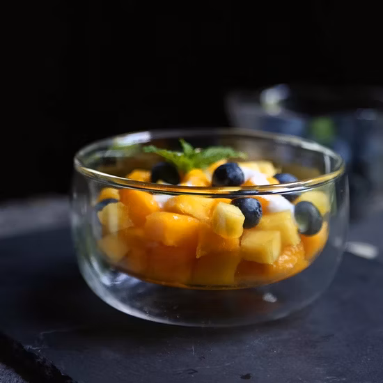 Ciotole di vetro per ghiaccio secco Gastronomia molecolare Vetro borosilicato riutilizzabile Piatto di vetro a doppia parete premium per antipasti di insalata
