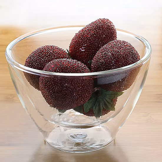 Ciotola in vetro a doppia parete in vetro borosilicato trasparente trasparente fatto a mano resistente al calore per stoviglie per zuppe, macedonia di frutta, riso
